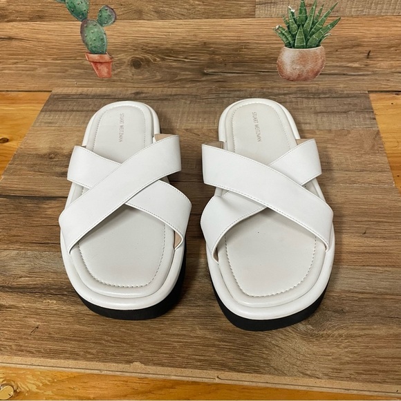 Stuart Weitzman Elodie Leather Slide Sandal Womens size 9 white neutral - Picture 5 of 6